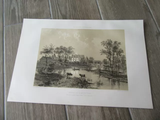 Gravure 1867 Chateau De La Motte Glain Chapelle Glain Lithographie Originale