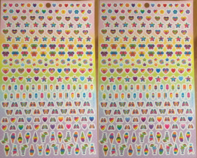 LISA FRANK Stickers! 2 Large Sheets Minis Colorful Hearts Stars Ice Cream