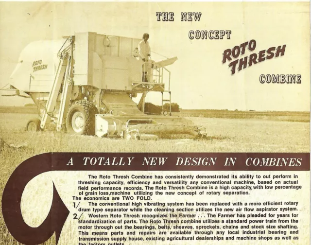 Farm Combine Brochure - Roto Thresh - Saskatoon Saskatchewan c1970's (F7955)