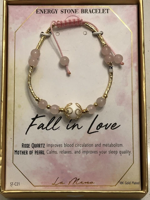 La Meno Fall in Love Bracelet Adjustable 18K Gold Plated Rose Mother of Pearl