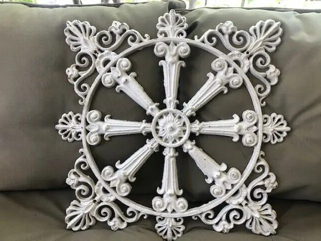 Ornate Architectural Large Cast Iron Wall Medallion 24" x 24" 1"