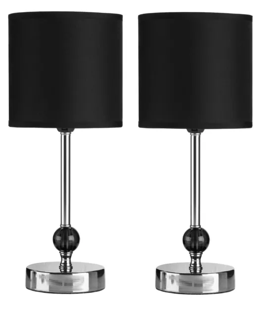 Lot de 2 lampes de table nuance noire avec boule acrylique finition chrome base décoration maison