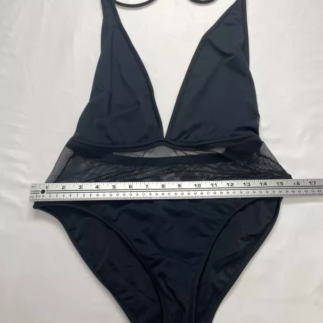 Topshop One Piece Swimsuit Womens 8 Black Backless Monokini Halter Nk Mesh Waist 3