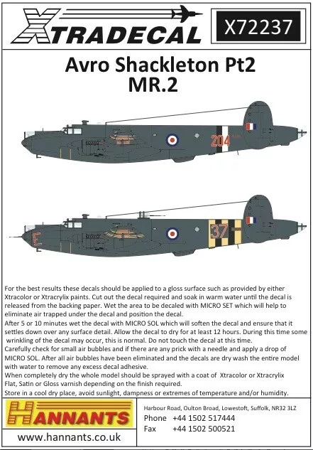 Xtradecal Decals 1/72 X72237: Avro Shackleton Pt.2 MR.2