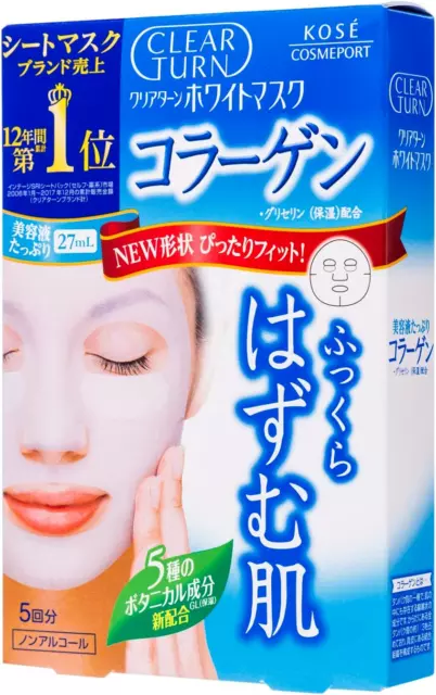 JAPAN KOSE Clear Turn White mask COLLAGEN Essence Facial 5 Sheets + FREE GIFT