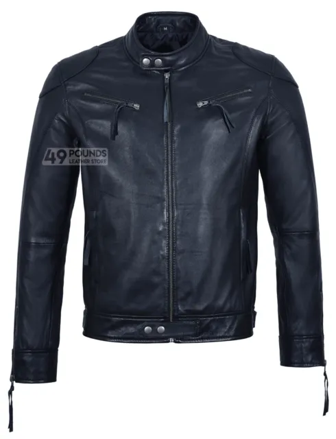 New Racer Men's Navy Leather Jacket Biker Style 100% Real Lambskin Jacket 1469