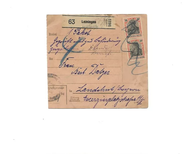 DR / Leiningen Paketzettel auf Paketkarte m. MeF  89IIx (2)