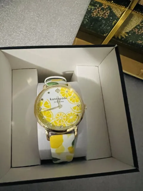 Kate Spade Metro Women’s Lemon Yellow Leather Watch KSW1797 New Gold Nwt