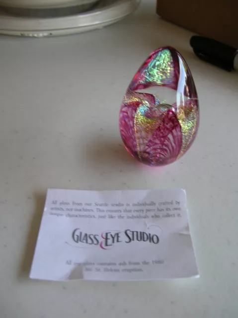 Glass Eye Studio Dichroic Egg Paperweight Cranberry Passion Flower 275S 1