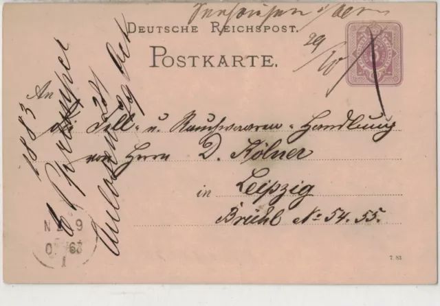 DR Postkarte Ganzsache P 10 - Aulosen nach Leipzig - o 1883 - Federzug !!!