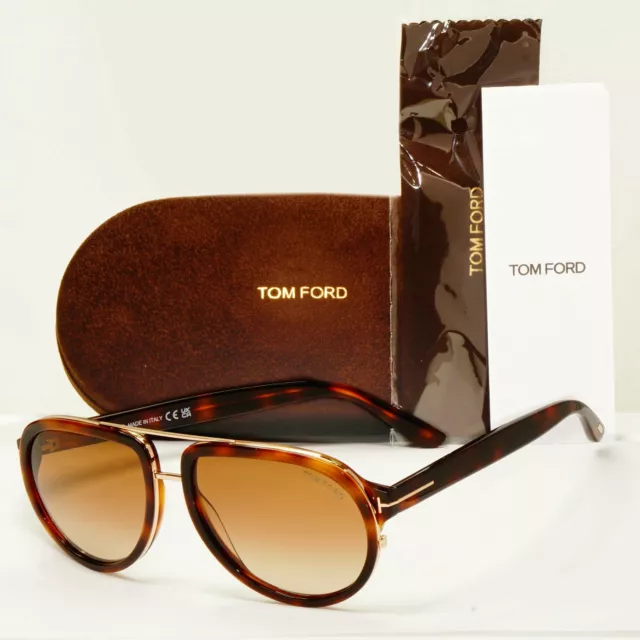 Tom Ford Gold Brown Pilot Tortoise Shell Mens Sunglasses Geoffrey TF 779 53F