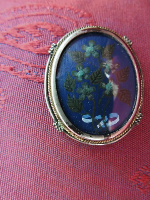 BROCHE-PENDENTIF ARGENT XIXème  MINIATURE MYOSOTIS ROMANTISME LOVE JEWEL