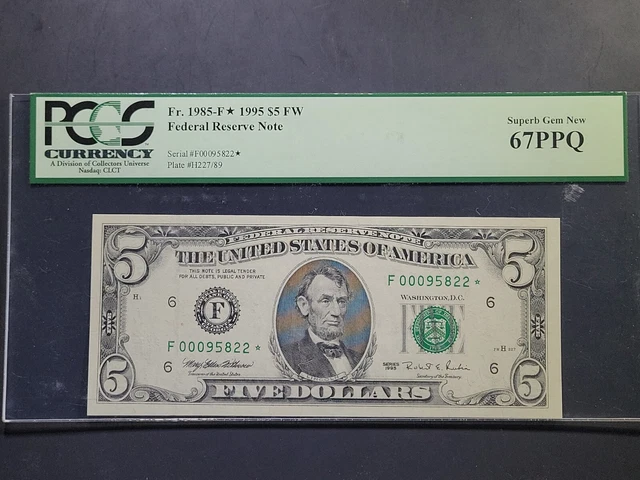 1995 U.S. $5 FRN - STAR NOTE - Fr. 1985-F* - SUPERB GEM MS-67 PPQ (PCGS)