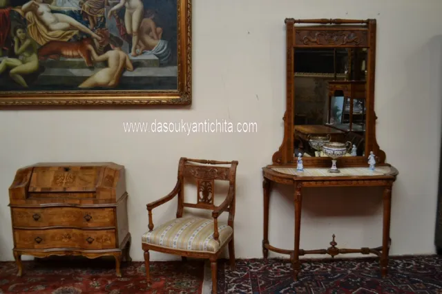 Antica console con specchiera e coppia di poltrone stile Luigi XVI 2