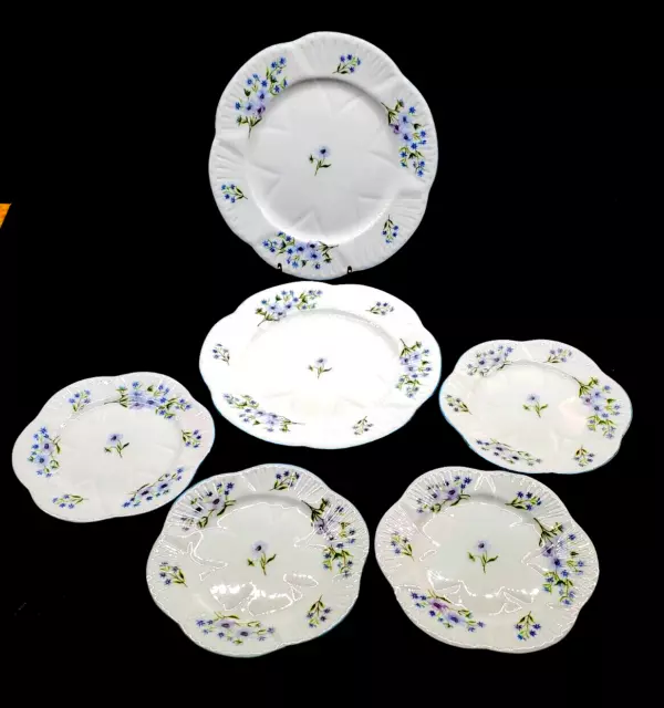 SHELLEY BLUE ROCK Plates - 4 Bread & Butter and 2 Salad Plates - Set of 6