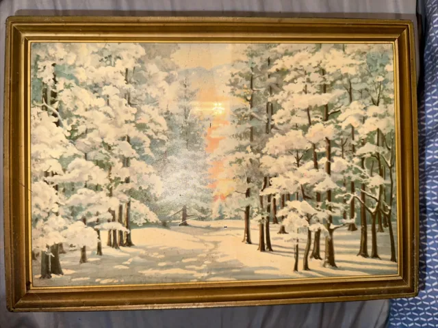 NABISCO National Biscuit Company [Metal Hinged Lid Tin] Vtg "Winter Forest Walk"