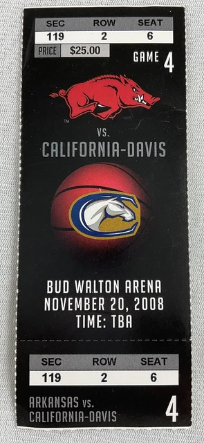 2008 11/20 California-Davis at Arkansas Basketball FULL Ticket-Courtney Fortson