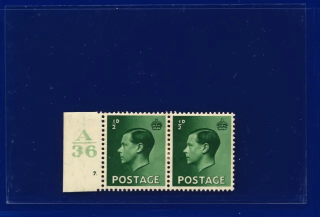 1936 SG457 ½d Green P1 Ctrl A36 Cyl. No.7 dot Mounted Mint Hinged Cat £35 pmeb
