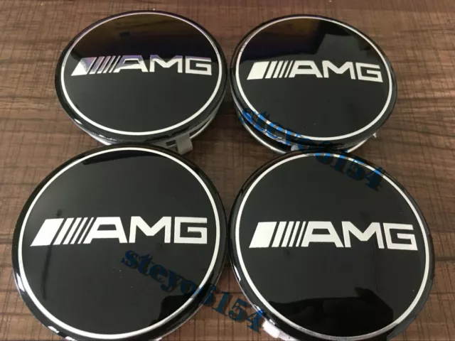 Mercedes-Benz Wheel Centre Caps Black 75mm Benz AMG Badges Class Hub Emblem