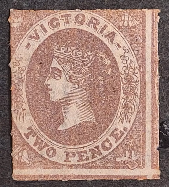 1858 Victoria Australia 2d Brown lilac Enblem stamp Roulette perfs Vert line ppr