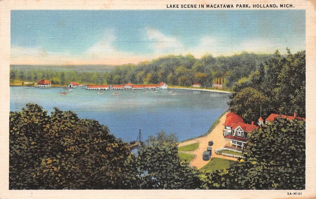 UPICK POSTCARD Lake Scene in Macatawa Park Holland Michigan c1930 Unposted