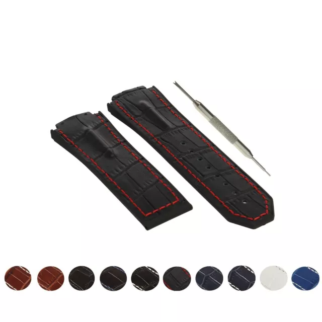 WBco 48mm Leather Alligator Grain Watch Strap Fits for Hublot F1 King Power