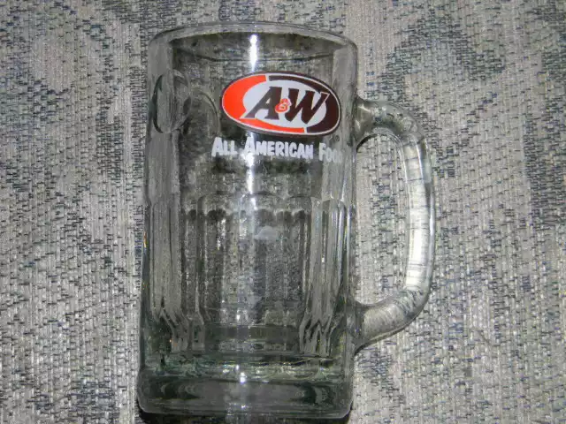 A&W Vtg. root beer mug- heavy glass -Large size EUC-ALL AMERICAN FOOD logo on it