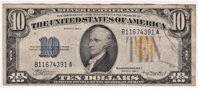 1934 A North Africa Ten Dollar $10 United States Silver Certificate U Grade ItA8
