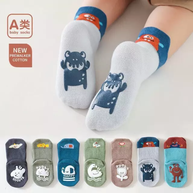 3 Pairs Anti-Slip Baby Toddler Cotton Socks for Girls Boys Kids Socks 0-5 Years