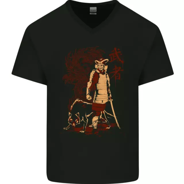 Dragon Warrior Lupo Dragon Samurai Mma Uomo Scollo A V Cotone T-Shirt