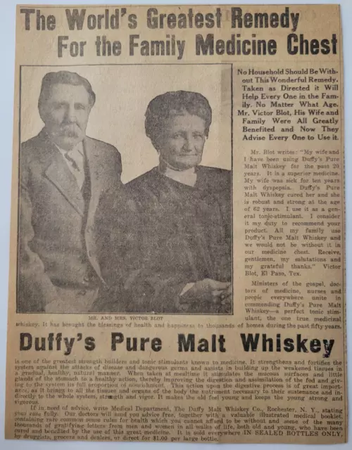 Duffy's Pure Malt Whiskey Quack Medicine Claims Original 1911 Ad ~2.5x2.5"