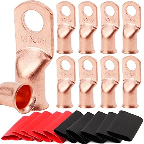 10Pcs 1/0 AWG-3/8 Battery LugsHeavy Duty Wire LugsRing TerminalsBattery Cabl