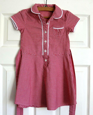 ♡  Girls Red Summer Gingham checked Dress Aged 4 years School Uniform     ♡
