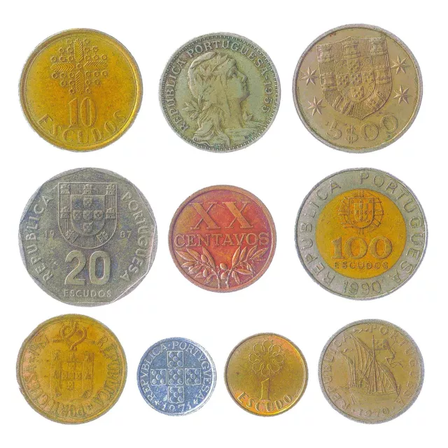 Portugal Coins Escudo Centavos | Collection of 10 | Ships and Cross 1969 - 2001