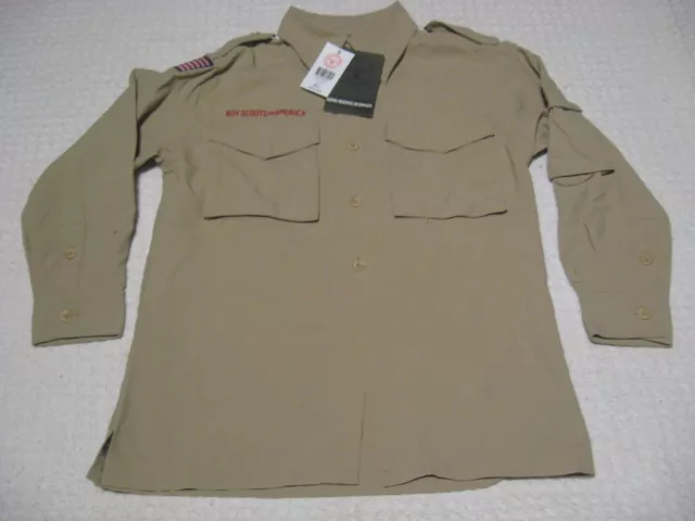 Official BSA Boy Scout YOUTH SMALL Long Sleeve Tan Uniform Shirt