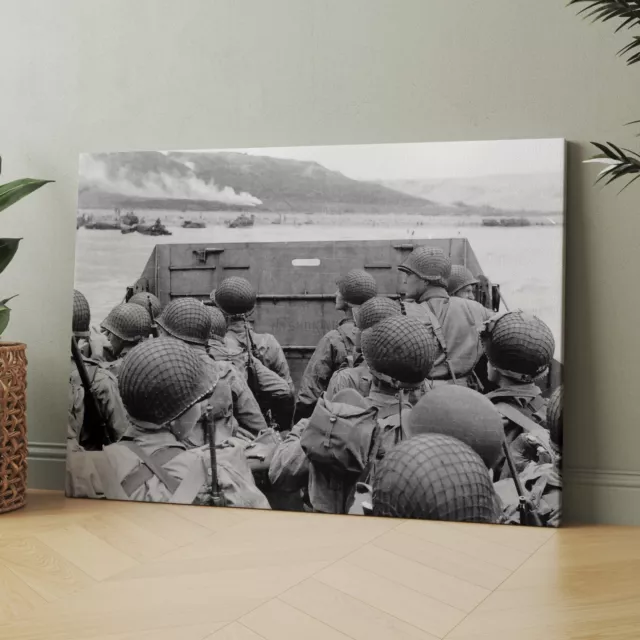 Approaching Omaha Beach D Day World War Two USA America Canvas Wall Art Print