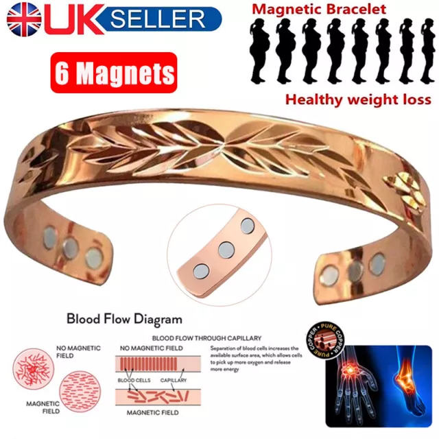 Ladies Copper Magnetic Bracelet Carpal Tunnel Bangle Arthritis Pain Relief Uk
