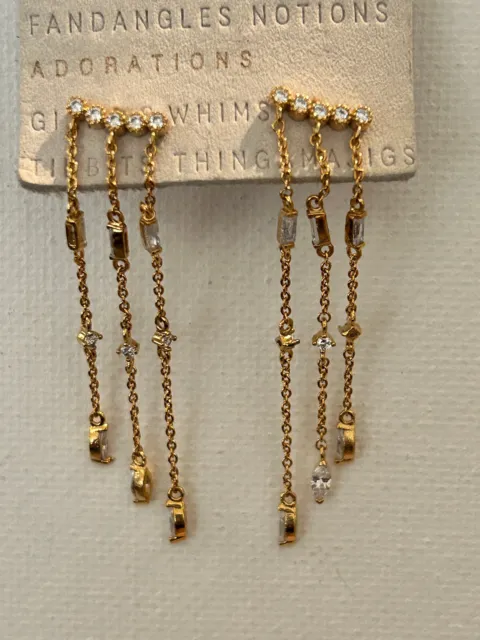 Earrings Gold Chains Delicate Anthropologie Rhinestones New Tag $58