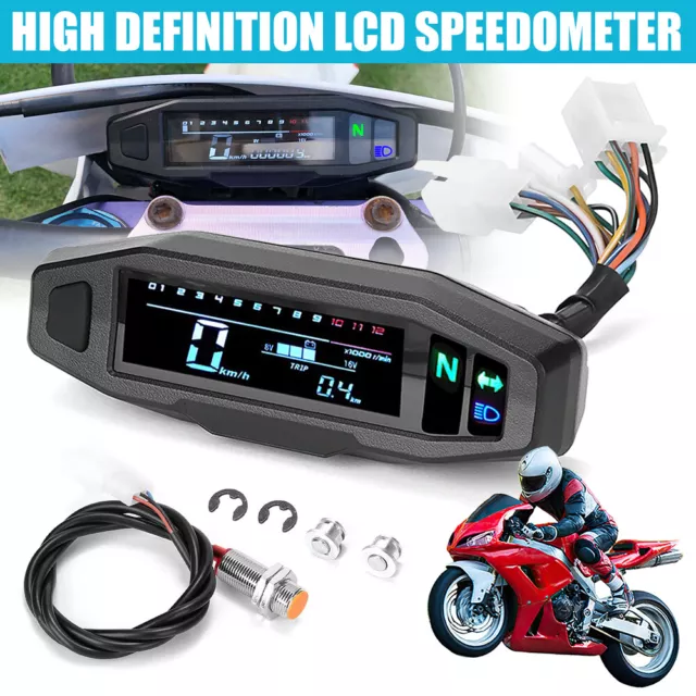 Universal Motorcycle LCD Digital Speedometer Motorbike Odometer Tachometer Gauge