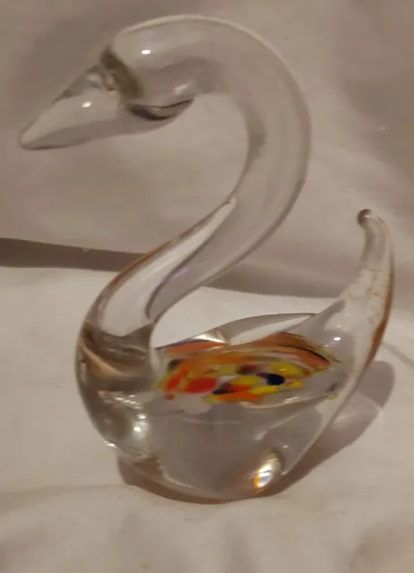 Vintage Glass Swan Figurine Hand Blown Art Paperweight