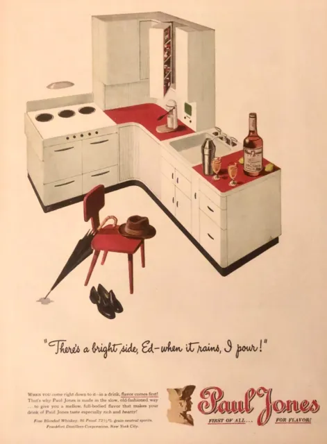 1946 Paul Jones Whiskey "When It Rains, I Pour!" Vintage Ad