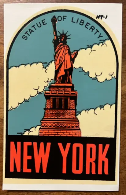 Original Vintage NEW YORK TRAVEL Water DECAL statue lady liberty France NYC NY