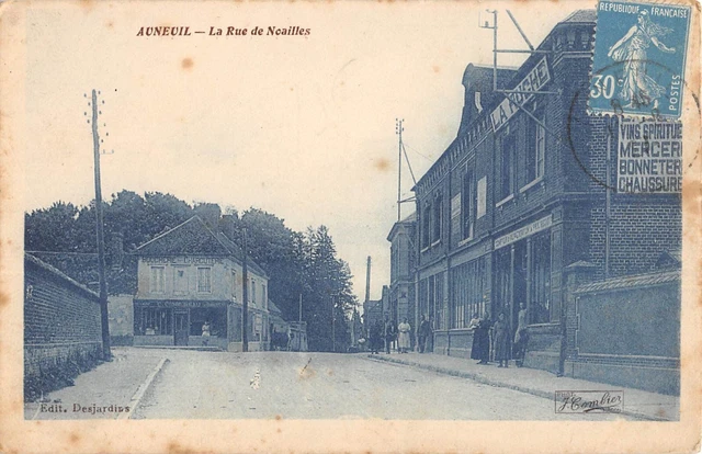 Cpa 60 Auneuil / Rue De Noailles / Alimentation La Ruche / Boucherie C.communea