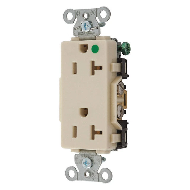 HUBBELL 2182IV Receptacle,Ivory,20A,Decorator Outlet