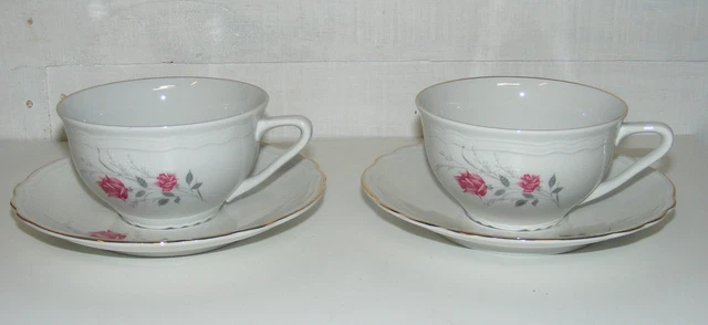 B1538/ Lot De 2 Anciennes Grandes Tasses Soucoupes Porcelaine Manufacture Royal