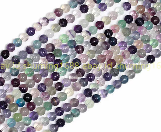 4/6/8/10mm Natural Multi-Color Rainbow Fluorite Round Gem Loose Beads 15'' 3
