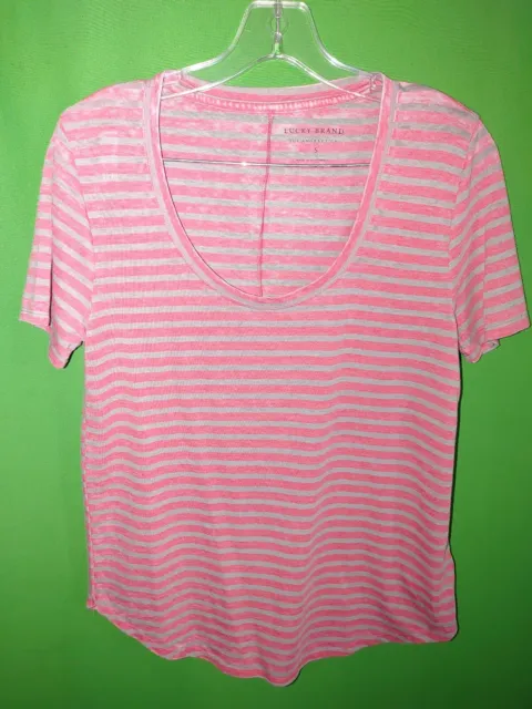 2794) NWOT LUCKY BRAND small gray pink striped tee t-shirt thin cotton top new S