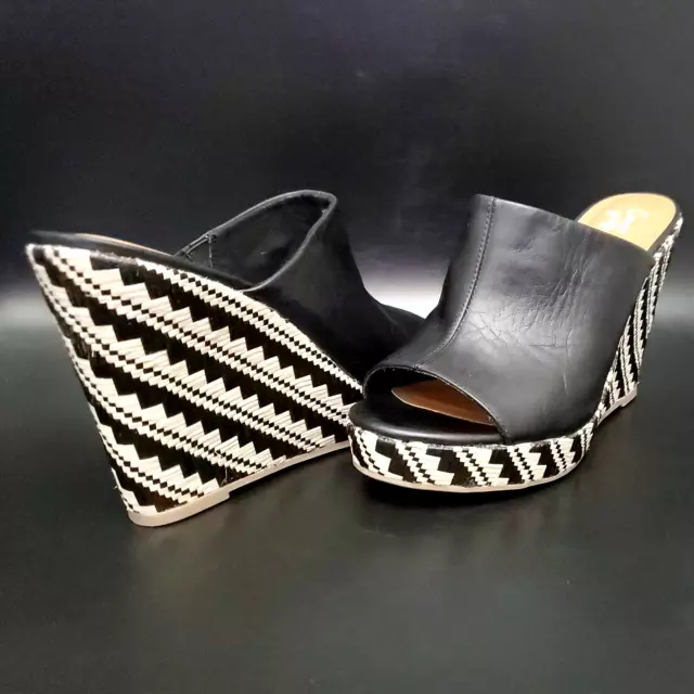 Crown Vintage Jordania Black Leather Wedge Heel Women's Shoes Size 9 M