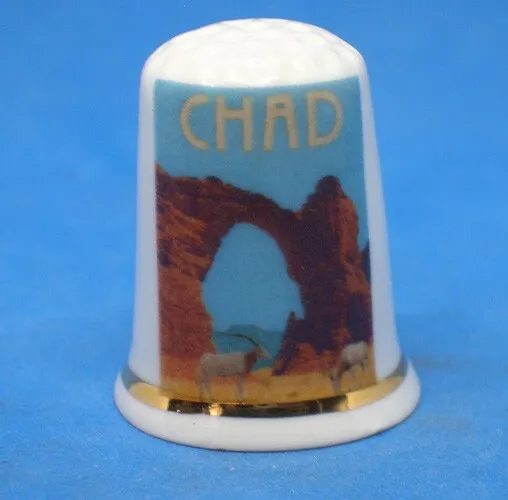Birchcroft China Thimble - Travel Poster Series - Chad - Free Dome Gift Box