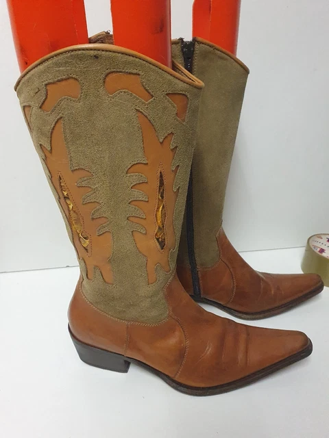 Mi Bottes   Santiags Daim et Cuir Motifs Marron Clair T 37 TBE